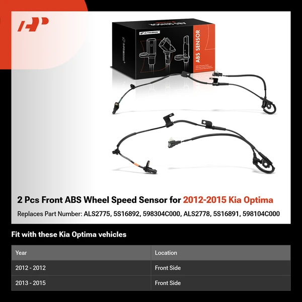 2 Pcs Front ABS Wheel Speed Sensor for 2012-2015 Kia Optima