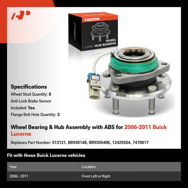 Wheel Bearing & Hub Assembly with ABS for 2006-2011 Buick Lucerne
