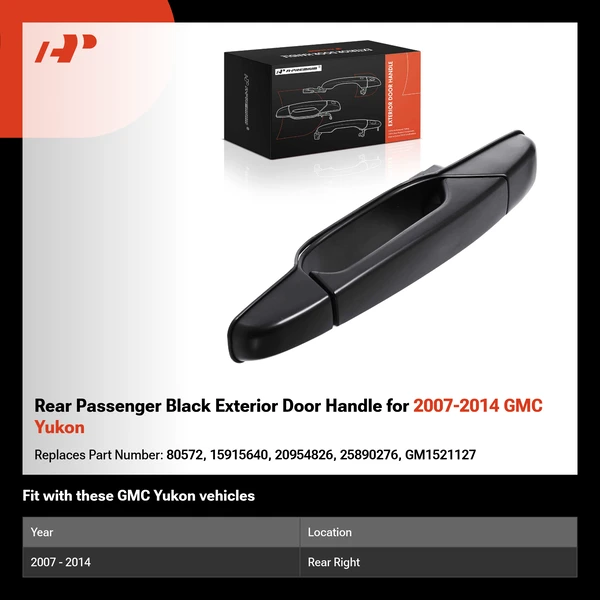 Rear Passenger Black Exterior Door Handle for 2007-2014 GMC Yukon