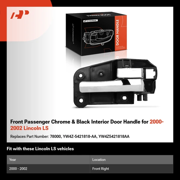 Front Passenger Chrome & Black Interior Door Handle for 2000-2002 Lincoln LS