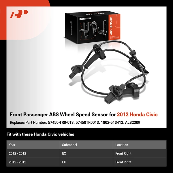 Front Passenger ABS Wheel Speed Sensor for 2012 Honda Civic