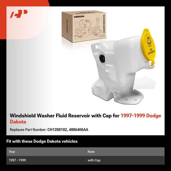 Windshield Washer Fluid Reservoir with Cap for 1997-1999 Dodge Dakota