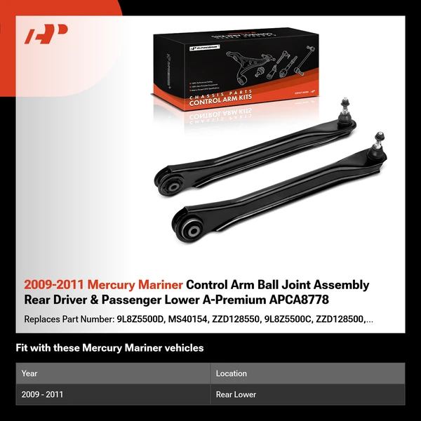 2009-2011 Mercury Mariner Control Arm Ball Joint Assembly Rear Driver & Passenger Lower A-Premium APCA8778