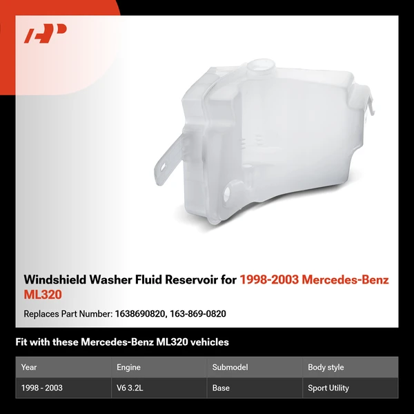Windshield Washer Fluid Reservoir for 1998-2003 Mercedes-Benz ML320
