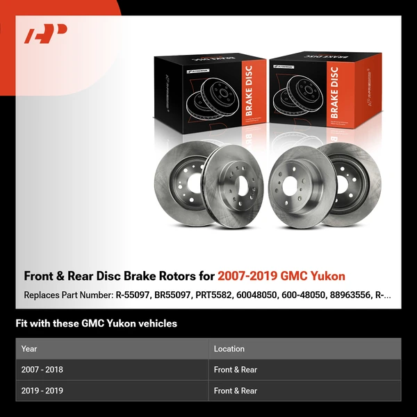 Front & Rear Disc Brake Rotors for 2007-2019 GMC Yukon