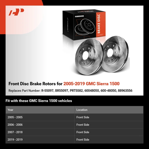 Front Disc Brake Rotors for 2005-2019 GMC Sierra 1500