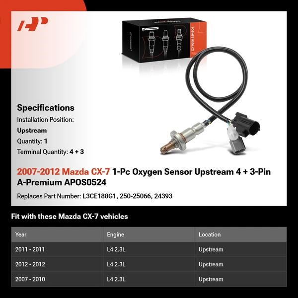 2007-2012 Mazda CX-7 1-Pc Oxygen Sensor Upstream 4 + 3-Pin A-Premium APOS0524