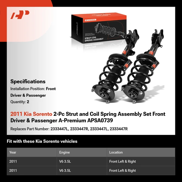 2011 Kia Sorento 2-Pc Strut and Coil Spring Assembly Set Front Driver & Passenger A-Premium APSA0739