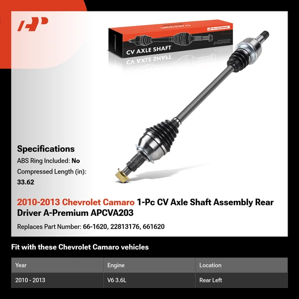 2010-2013 Chevrolet Camaro 1-Pc CV Axle Shaft Assembly Rear Driver A-Premium APCVA203