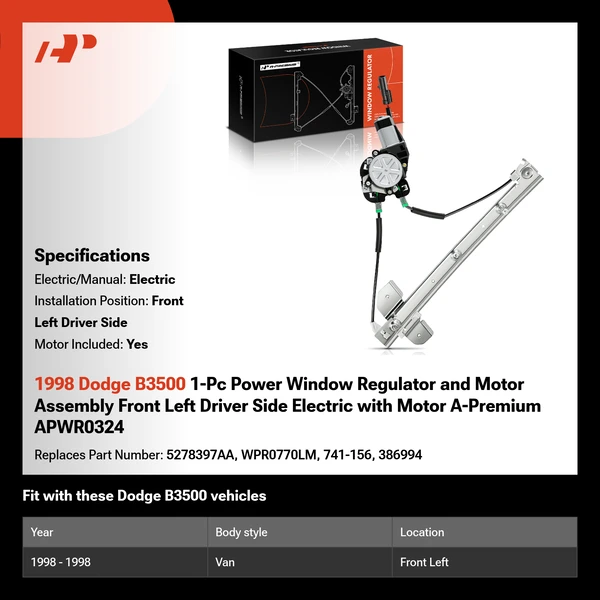 1998 Dodge B3500 1-Pc Power Window Regulator and Motor Assembly Front Left Driver Side Electric with Motor A-Premium APWR0324