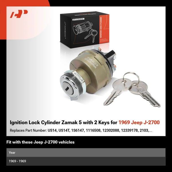 Ignition Lock Cylinder Zamak 5 with 2 Keys for 1969 Jeep J-2700