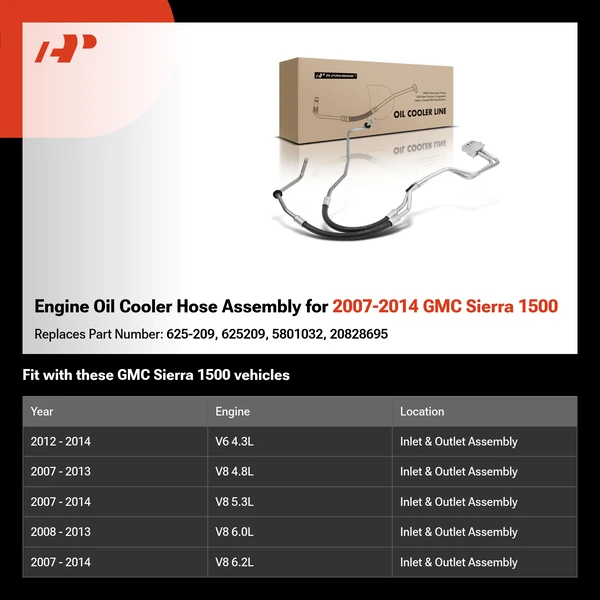 Engine Oil Cooler Hose Assembly for 2007-2014 GMC Sierra 1500