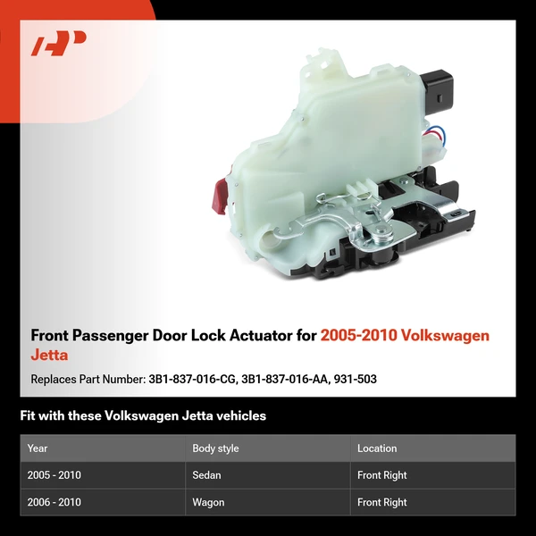 Front Passenger Door Lock Actuator for 2005-2010 Volkswagen Jetta