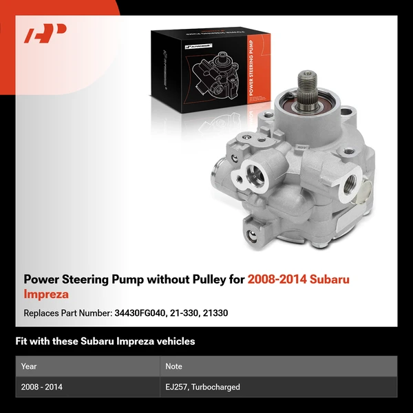 Power Steering Pump without Pulley for 2008-2014 Subaru Impreza