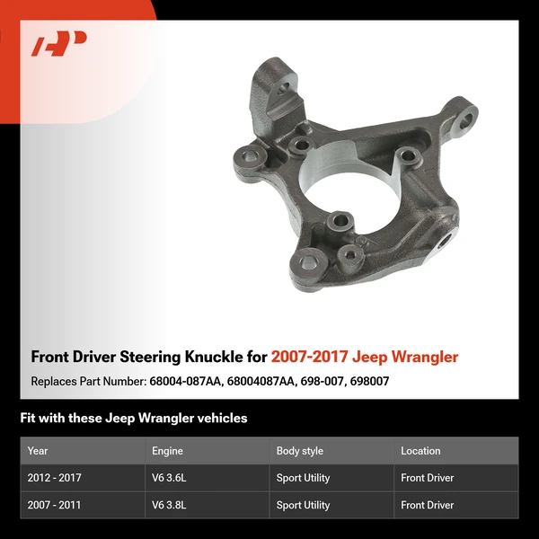 Front Driver Steering Knuckle for 2007-2017 Jeep Wrangler