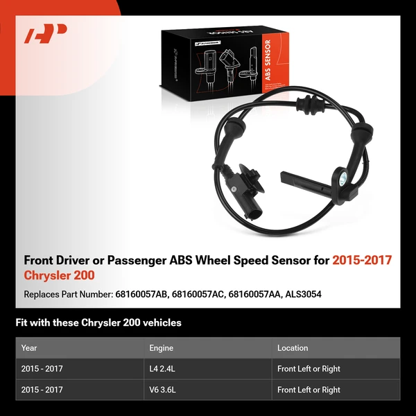Front Driver or Passenger ABS Wheel Speed Sensor for 2015-2017 Chrysler 200