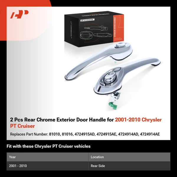 2 Pcs Rear Chrome Exterior Door Handle for 2001-2010 Chrysler PT Cruiser