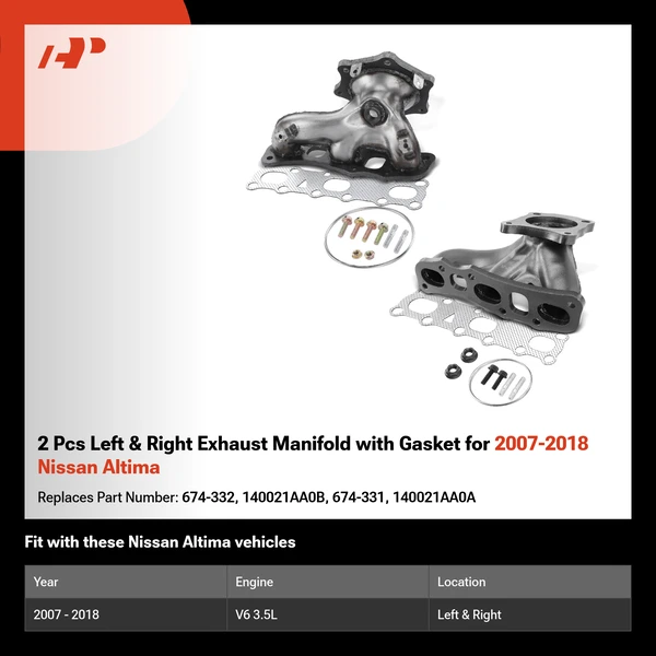 2 Pcs Left & Right Exhaust Manifold with Gasket for 2007-2018 Nissan Altima