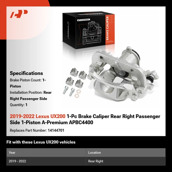 2019-2022 Lexus UX200 1-Pc Brake Caliper Rear Right Passenger Side 1-Piston A-Premium APBC4400