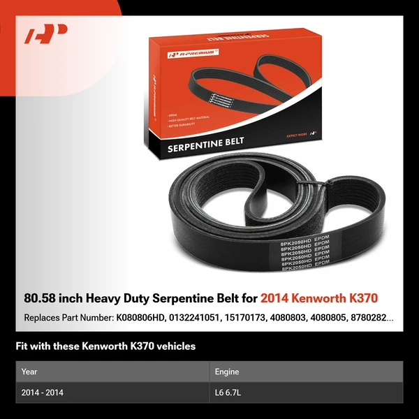 80.58 inch Heavy Duty Serpentine Belt for 2014 Kenworth K370