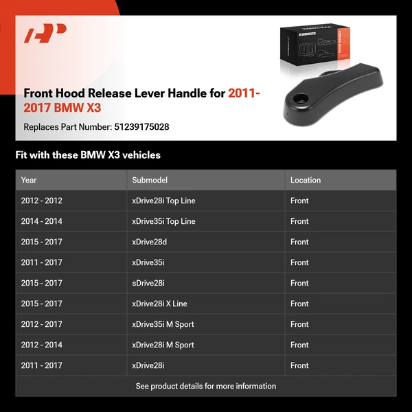 Front Hood Release Lever Handle for 2011-2017 BMW X3