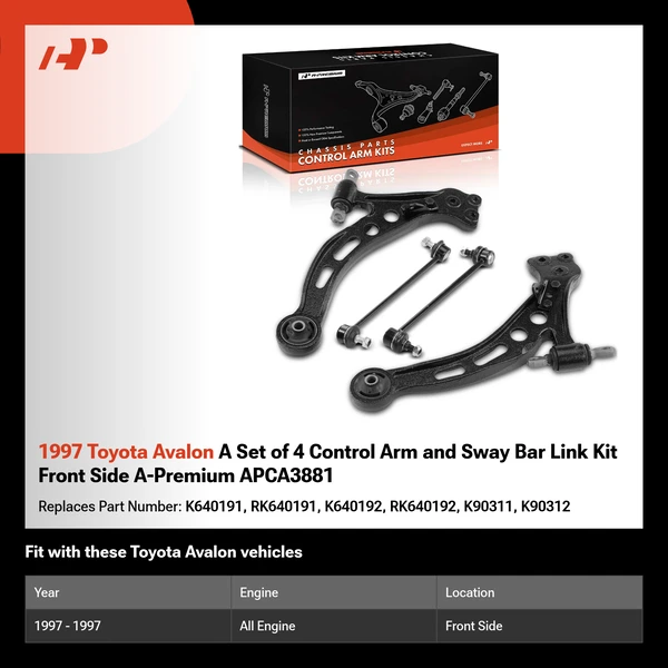 1997 Toyota Avalon A Set of 4 Control Arm and Sway Bar Link Kit Front Side A-Premium APCA3881