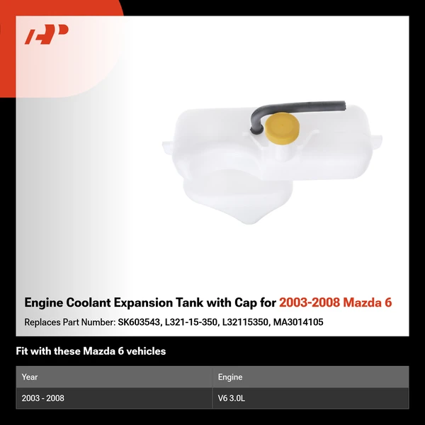 Engine Coolant Expansion Tank with Cap for 2003-2008 Mazda 6
