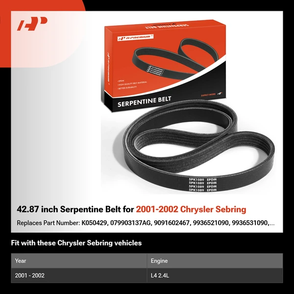 42.87 inch Serpentine Belt for 2001-2002 Chrysler Sebring