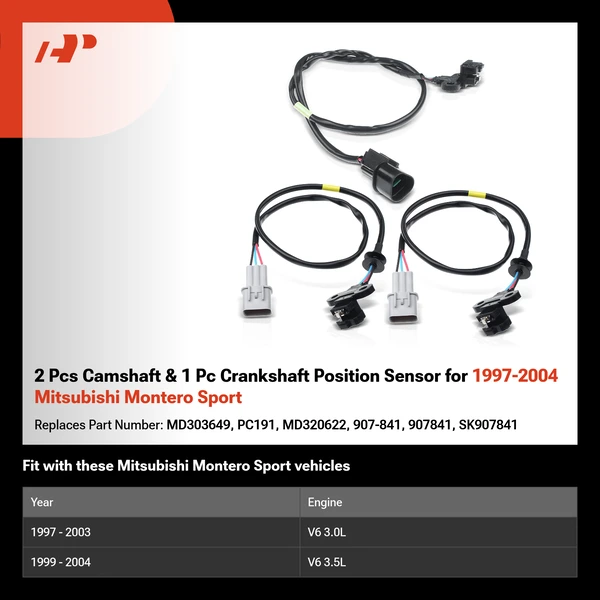 2 Pcs Camshaft & 1 Pc Crankshaft Position Sensor for 1997-2004 Mitsubishi Montero Sport