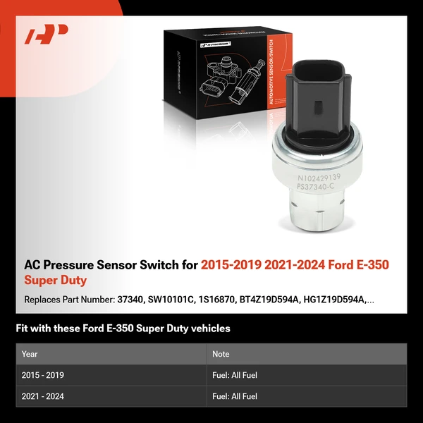 AC Pressure Sensor Switch for 2015-2019 2021-2024 Ford E-350 Super Duty