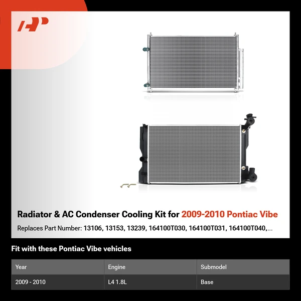 Radiator & AC Condenser Cooling Kit for 2009-2010 Pontiac Vibe