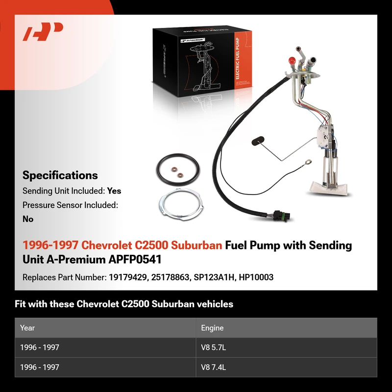 1996-1997 Chevrolet C2500 Suburban Fuel Pump with Sending Unit A-Premium APFP0541