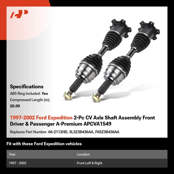 1997-2002 Ford Expedition 2-Pc CV Axle Shaft Assembly Front Driver & Passenger A-Premium APCVA1549