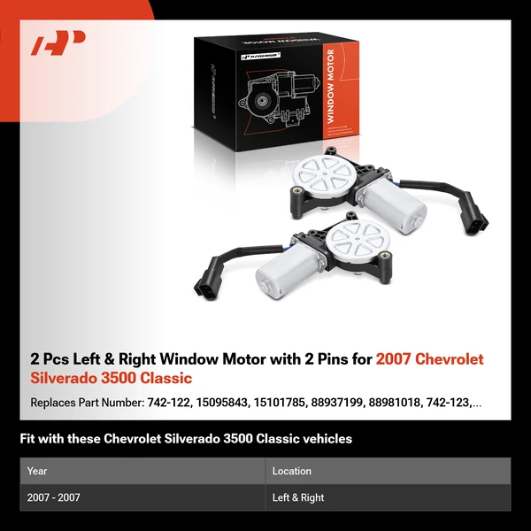 2 Pcs Left & Right Window Motor with 2 Pins for 2007 Chevrolet Silverado 3500 Classic
