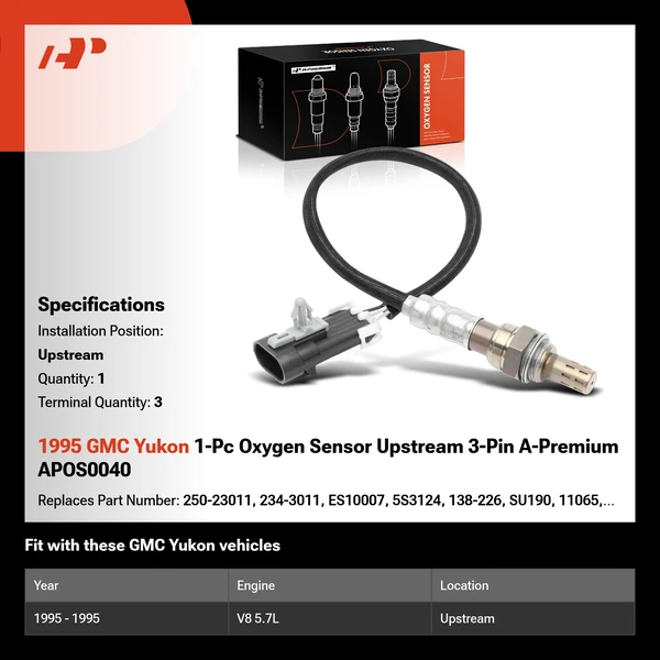 1995 GMC Yukon 1-Pc Oxygen Sensor Upstream 3-Pin A-Premium APOS0040
