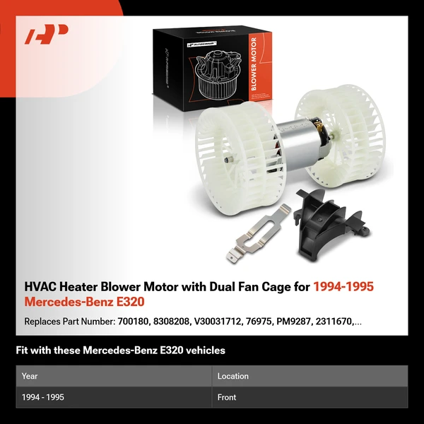 HVAC Heater Blower Motor with Dual Fan Cage for 1994-1995 Mercedes-Benz E320