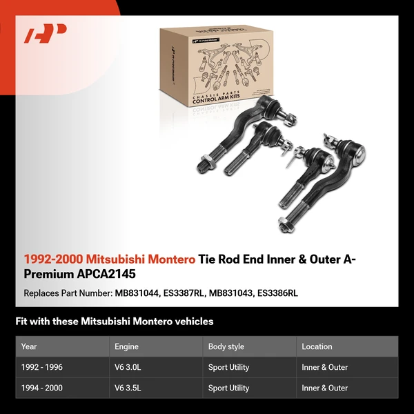 1992-2000 Mitsubishi Montero Tie Rod End Inner & Outer A-Premium APCA2145