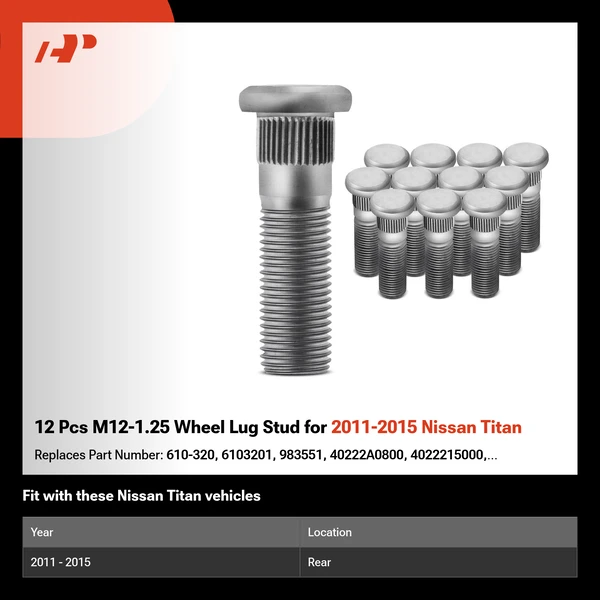 12 Pcs M12-1.25 Wheel Lug Stud for 2011-2015 Nissan Titan