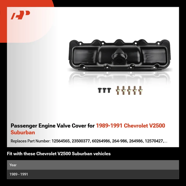 Passenger Engine Valve Cover for 1989-1991 Chevrolet V2500 Suburban