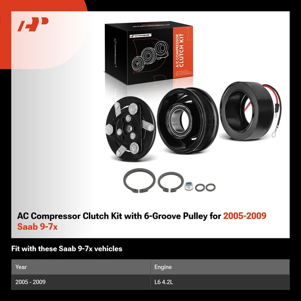 AC Compressor Clutch Kit with 6-Groove Pulley for 2005-2009 Saab 9-7x
