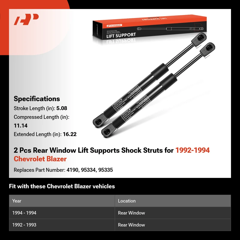 2 Pcs Rear Window Lift Supports Shock Struts for 1992-1994 Chevrolet Blazer