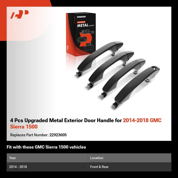 4 Pcs Upgraded Metal Exterior Door Handle for 2014-2018 GMC Sierra 1500