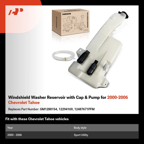 Windshield Washer Reservoir with Cap & Pump for 2000-2006 Chevrolet Tahoe