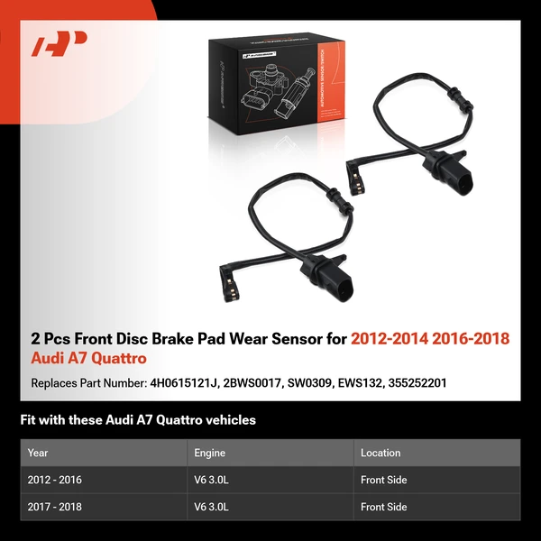 2 Pcs Front Disc Brake Pad Wear Sensor for 2012-2014 2016-2018 Audi A7 Quattro