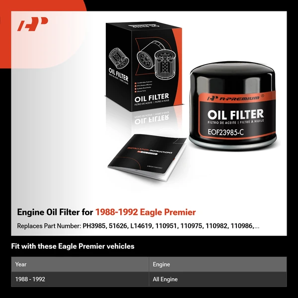 Engine Oil Filter for 1988-1992 Eagle Premier