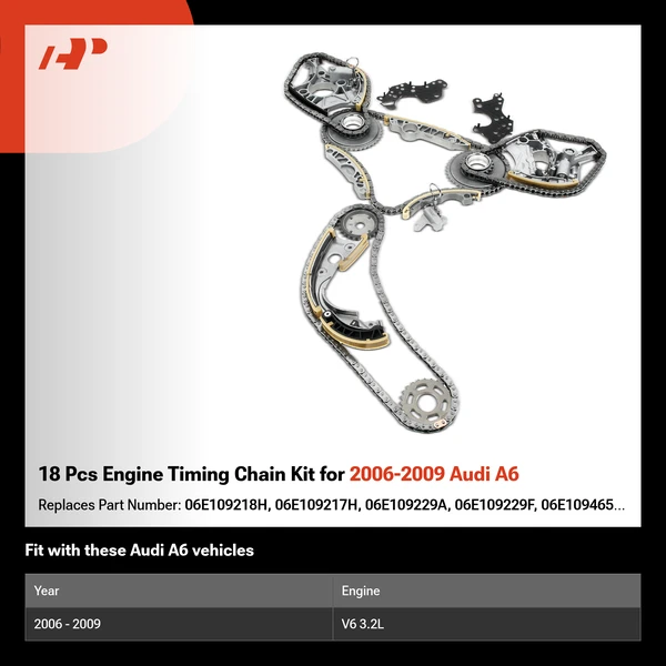 18 Pcs Engine Timing Chain Kit for 2006-2009 Audi A6