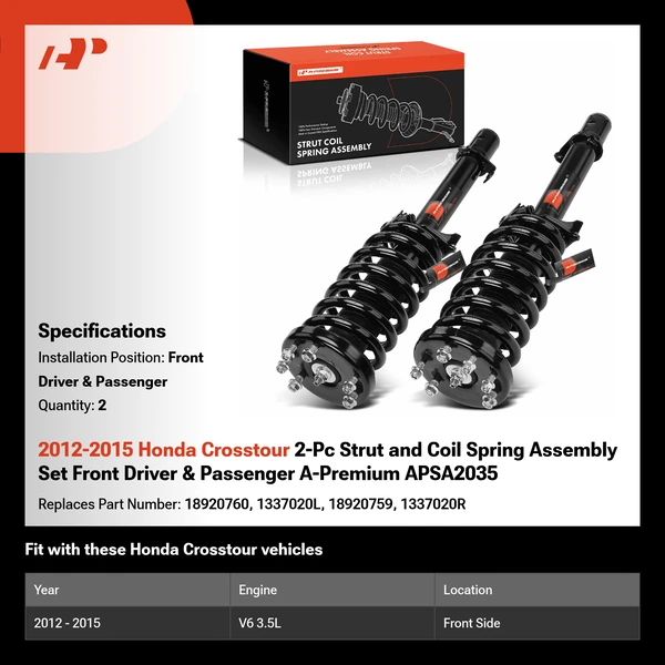 2012-2015 Honda Crosstour 2-Pc Strut and Coil Spring Assembly Set Front Driver & Passenger A-Premium APSA2035