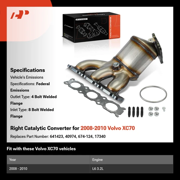 Right Catalytic Converter for 2008-2010 Volvo XC70