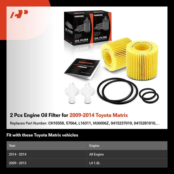 2 Pcs Engine Oil Filter for 2009-2014 Toyota Matrix