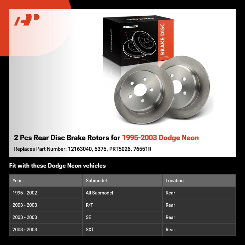 2 Pcs Rear Disc Brake Rotors for 1995-2003 Dodge Neon